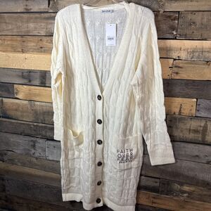 Faith Over Fear Cardigan- Cream 2Xl XXL
